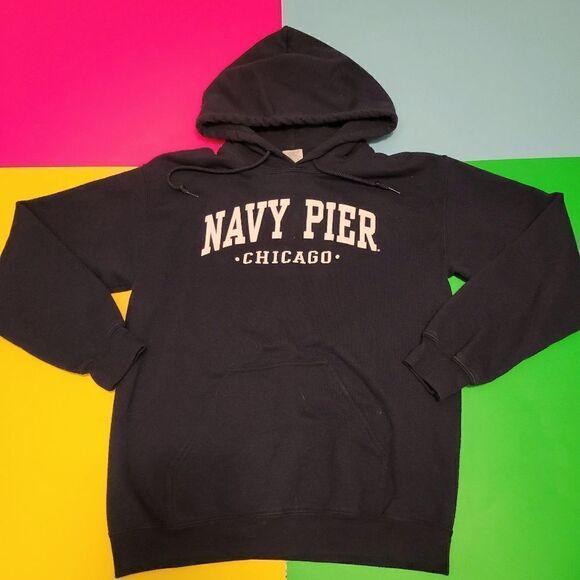 Vintage Gildan Navy Pier Chicago navy blue hoodies sweatshirt sweater - Picture 2 of 4